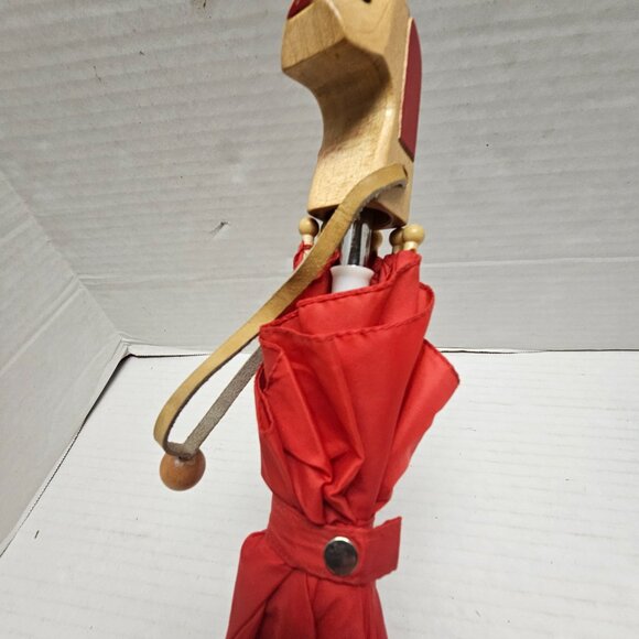 Vintage Child Kid Boy Girl Totes Umbrella Wood Wooden Dog Puppy Head Handle Red - Picture 7 of 13
